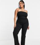 Collusion Plus Bandeau Bengaline Jumpsuit With Flare In Black