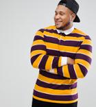 Asos Plus Long Sleeve Stripe Rugby Polo - Yellow