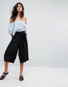 Mango Tie Waist Culotte Pants - Black