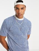River Island Warped Checkerboard T-shirt In Blue