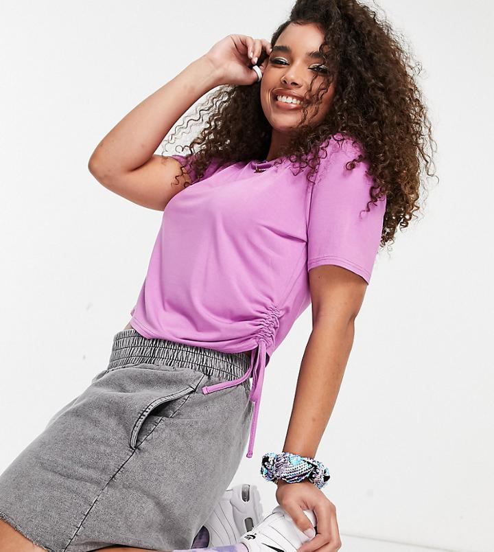 Asos Design Curve Slim Line Cropped T-shirt With Ruched Side Detail In Electric Violet-yellow