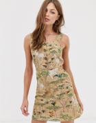 Mango Button Front Dress In Safari Print-brown
