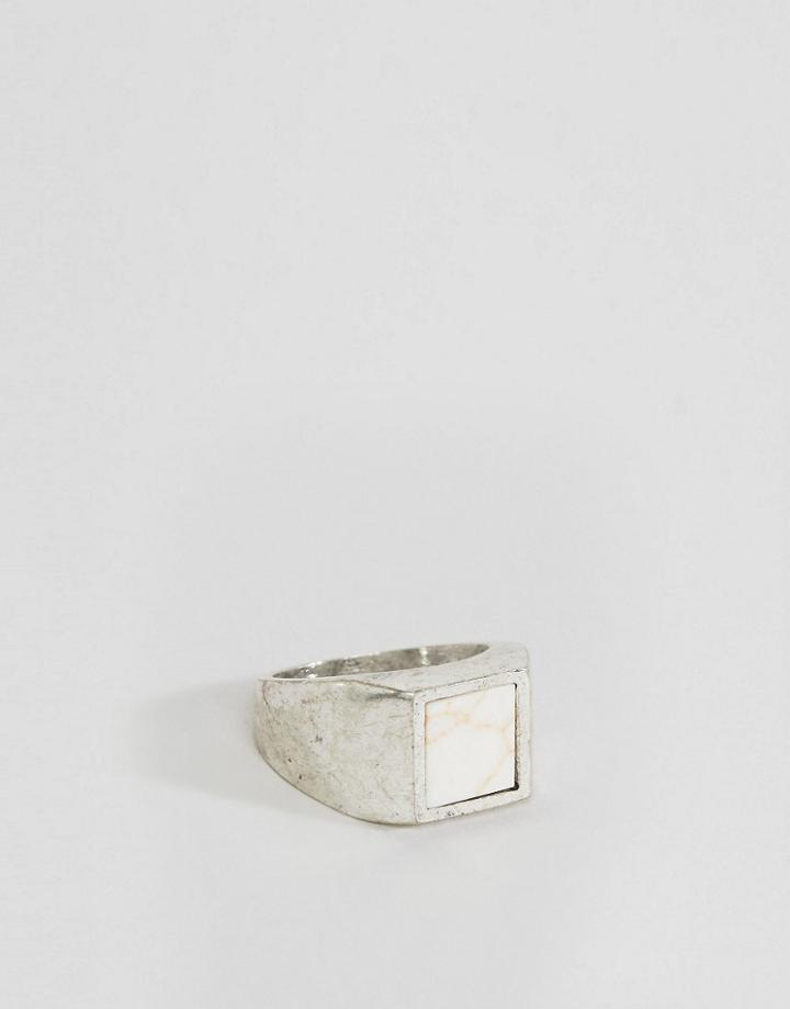 Asos Signet Ring In Silver With Stone - Brown