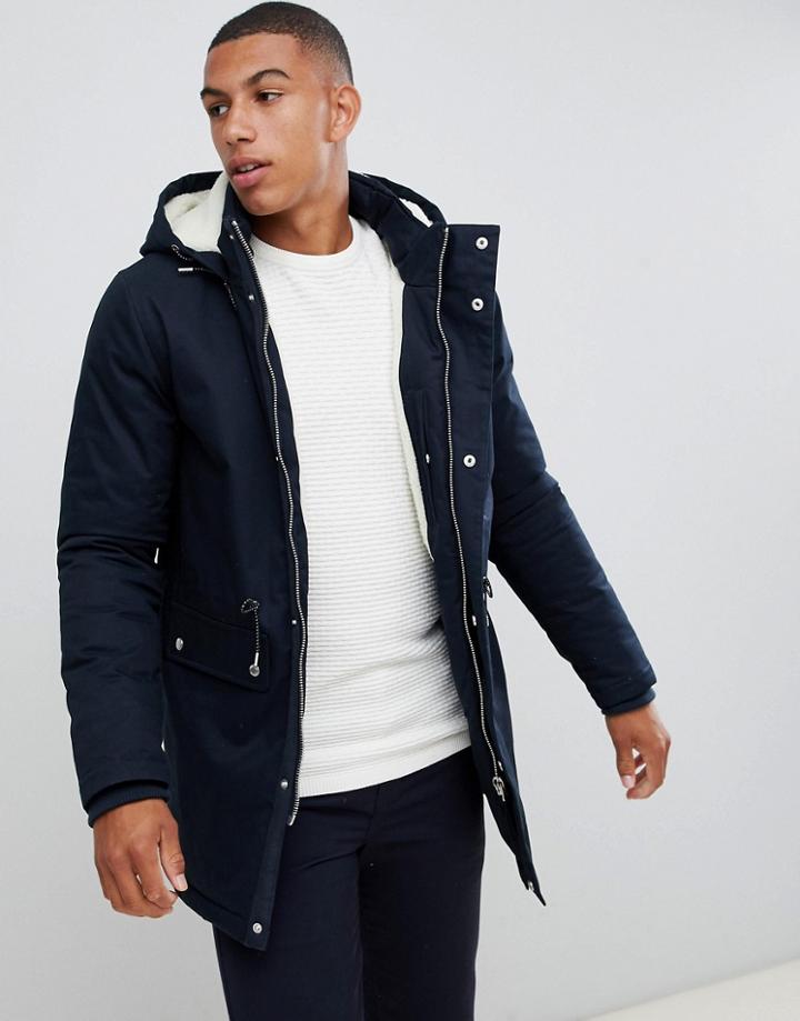 Bellfield Fleece Lined Parka With Hood In Navy - Navy