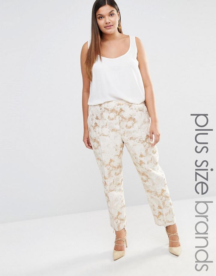 Elvi Gold Floral Jacquard Pants - Gold