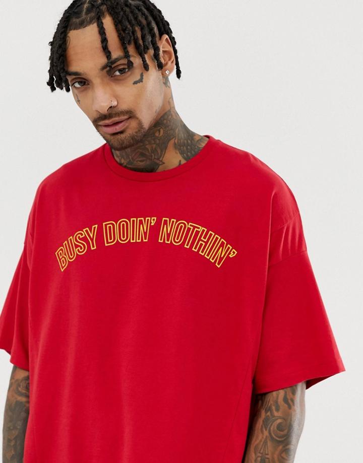 Asos Design Organic Cotton Oversized T-shirt With Slogan Print - Red