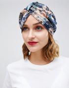 Asos Design Shimmer Floral Knot Front Hat - Navy