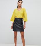 River Island Faux Leather A-line Mini Skirt In Black - Black
