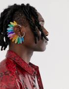 Asos Design Festival Feather Metal Ear Cuff In Rainbow Effect - Silver
