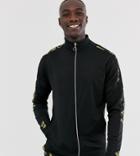 Asos Design Tall Two-piece Poly Tricot Track Top In Stripe & Baroque Print - Black