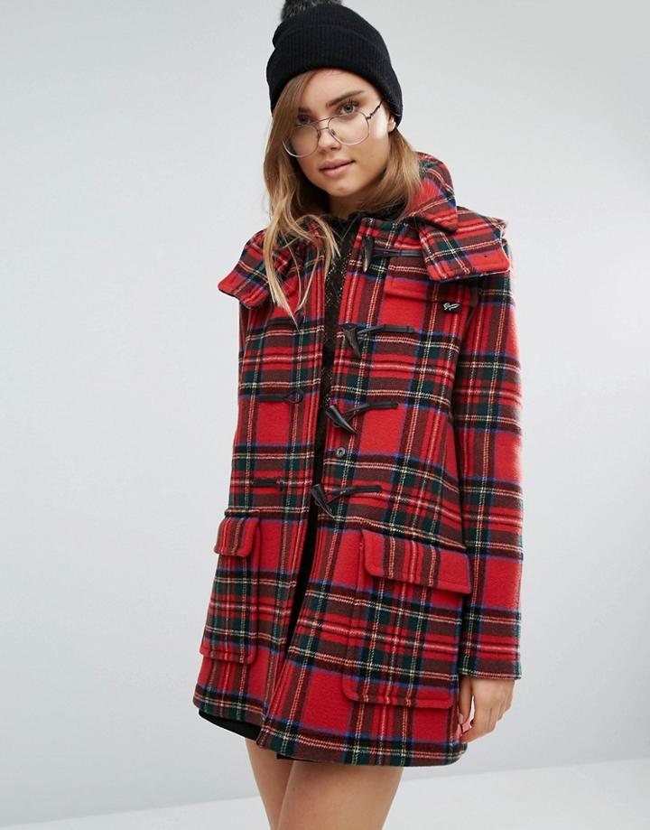 Gloverall Check Duffle In Royal Stewart Plaid - Red