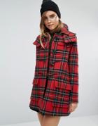 Gloverall Check Duffle In Royal Stewart Plaid - Red