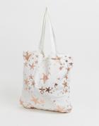 Asos Design Large Cotton Beach Tote Bag In Rose Gold Starfish Print-multi