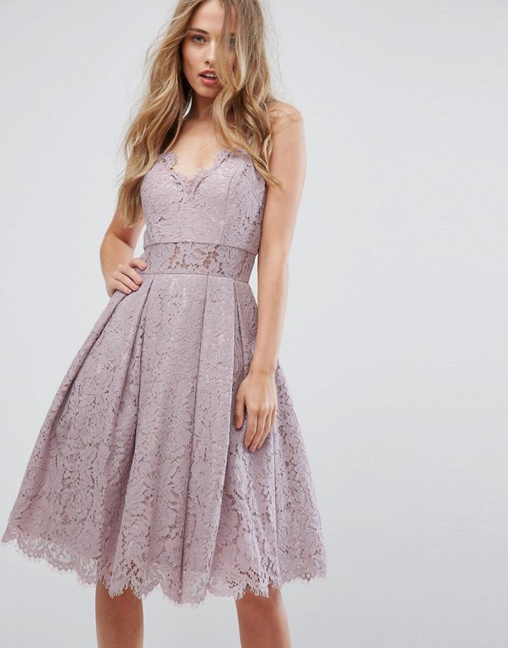 Chi Chi London Cami Strap Midi Dress In Premium Lace - Purple