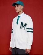 Mennace Cable Knit Varsity Cardigan In Off White