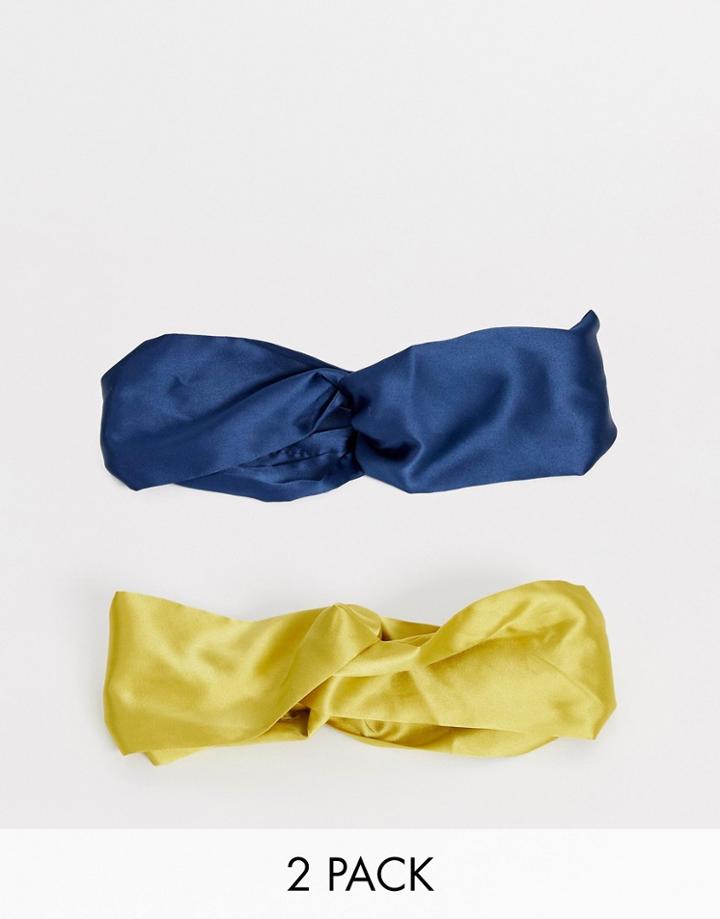 Asos Design Pack Of 2 Headbands With Twist Front In Teal And Mustard - Multi