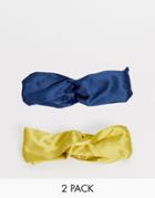 Asos Design Pack Of 2 Headbands With Twist Front In Teal And Mustard - Multi