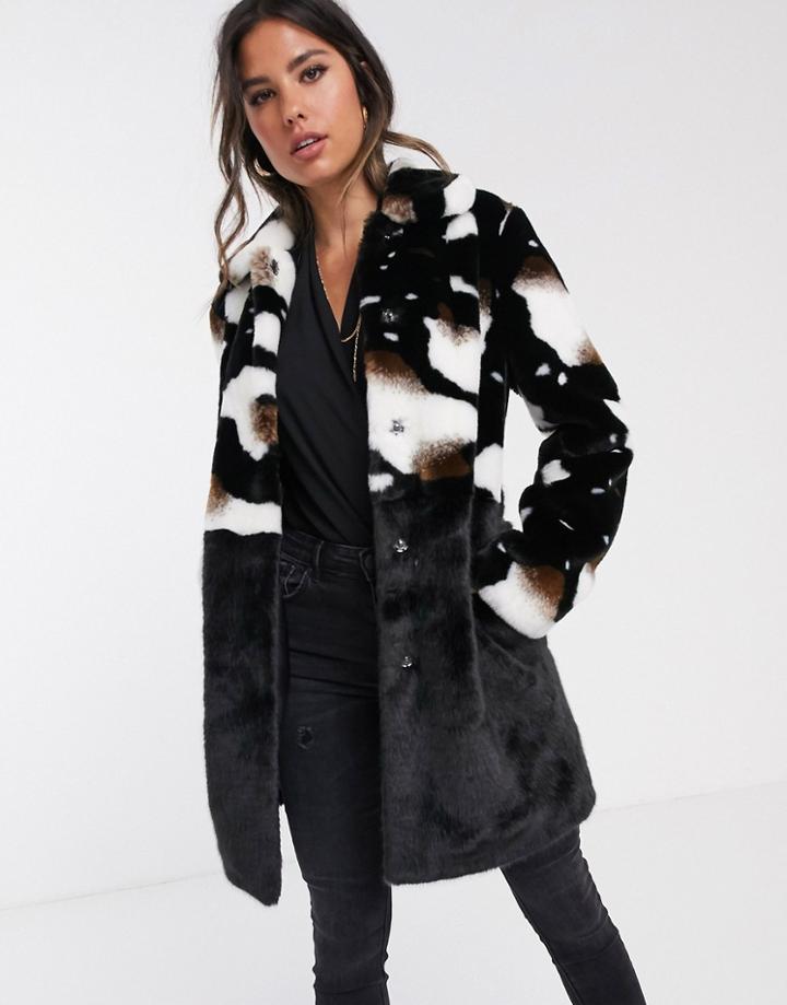 Barney's Originals Faux Fur Coat In Cow Print-multi