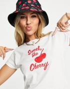 Daisy Street Fitted 90s T-shirt With Retro Cherry Print-white