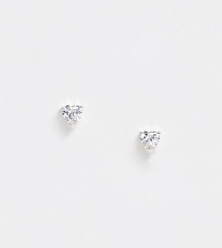 Asos Design Sterling Silver Stud Earrings With Crystal Heart