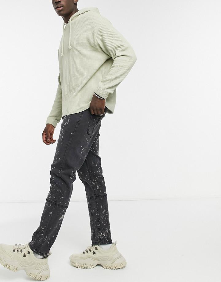 Liquor N Poker Spliced Jeans With Paint Splatter Effect In Black