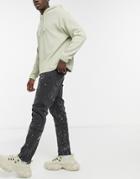 Liquor N Poker Spliced Jeans With Paint Splatter Effect In Black
