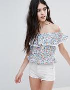 Pepe Jeans Fredda Off Shoulder Frill Crop Top - Blue