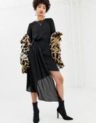 Na-kd Dress With Asymmetric Draping Detail In Black - Black
