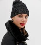 River Island Beanie Hat With Pom Detail In Black - Black