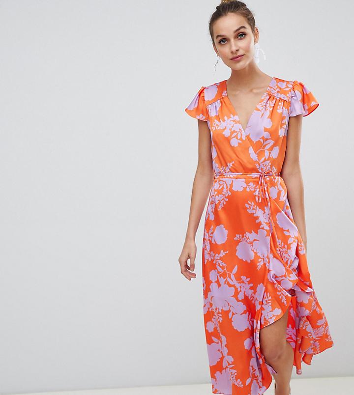 River Island Wrap Front Midi Dress With Ruffle Detail In Multi - Multi