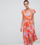 River Island Wrap Front Midi Dress With Ruffle Detail In Multi - Multi