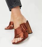 Asos Design Wide Fit Nanda Buckle Detail High Heeled Mules In Rust-orange