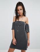 Nytt Oil Wash Off Shoulder Dress - Black