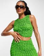 Asos Design Popcorn Textured Crop Beach Top In Pop Green
