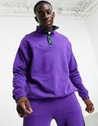 Asos Design Oversized Sweatshirt With Map Pocket & Placket In Purple- Part Of A Set