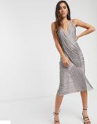 Asos Design Midi Dress In Draped Fringe-gray