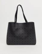 Claudia Canova Perforated Lunor Unlined Tote Bag-black