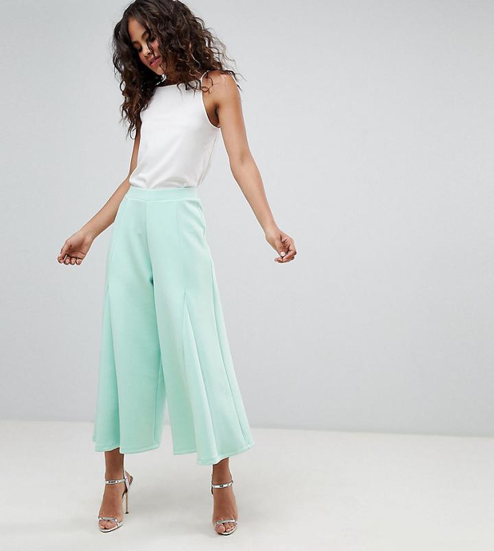 Asos Design Tall Cropped Wide Leg Pants With Flowing Hem - Green
