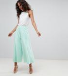 Asos Design Tall Cropped Wide Leg Pants With Flowing Hem - Green