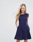 Qed London Mini Dress With Lace Shoulder Detail - Navy