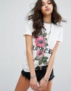Missguided Lover Slogan Rose Print T-shirt - White