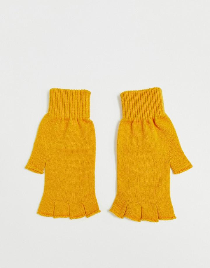 Asos Design Fingerless Gloves In Recycled Polyester - Yellow
