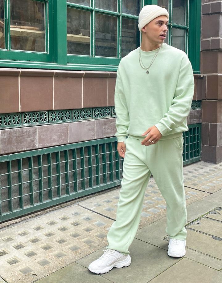 Asos Design Matching Straight Leg Sweatpants In Green Rib