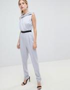 Little Mistress Belted Tailored Jumpsuit - Gray