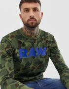 G-star Zeabel Logo Camo Crew Neck Sweat In Green - Green