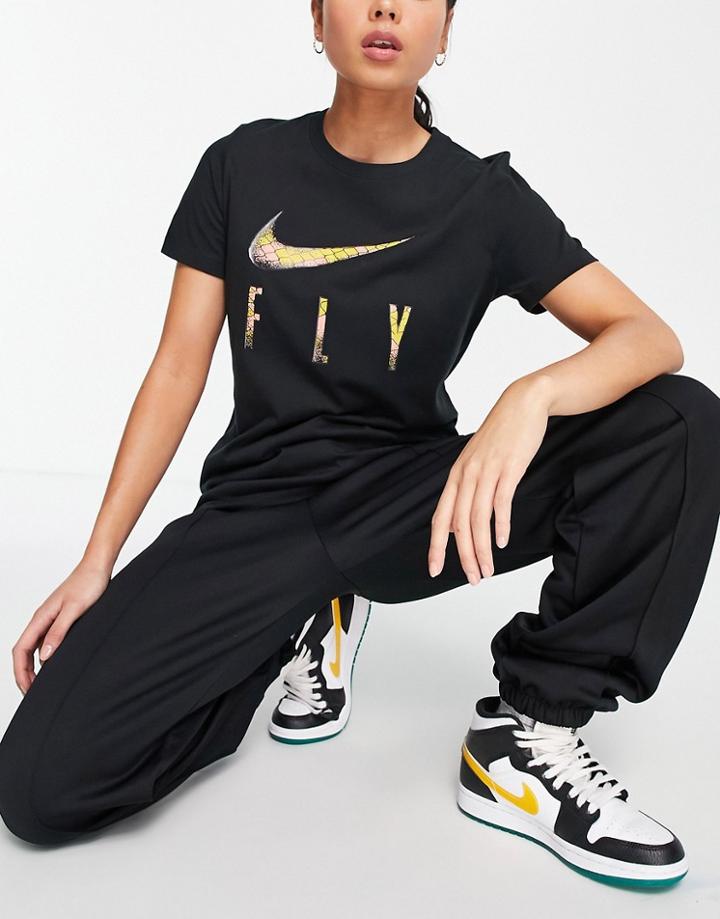Nike Basketball Fly Snakeskin Swoosh T-shirt In Black