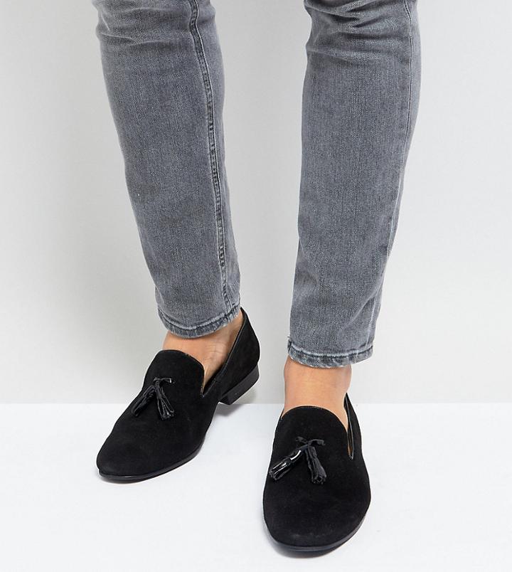 Silver Street Wide Fit Patent Tassel Loafers In Black Suede-blue