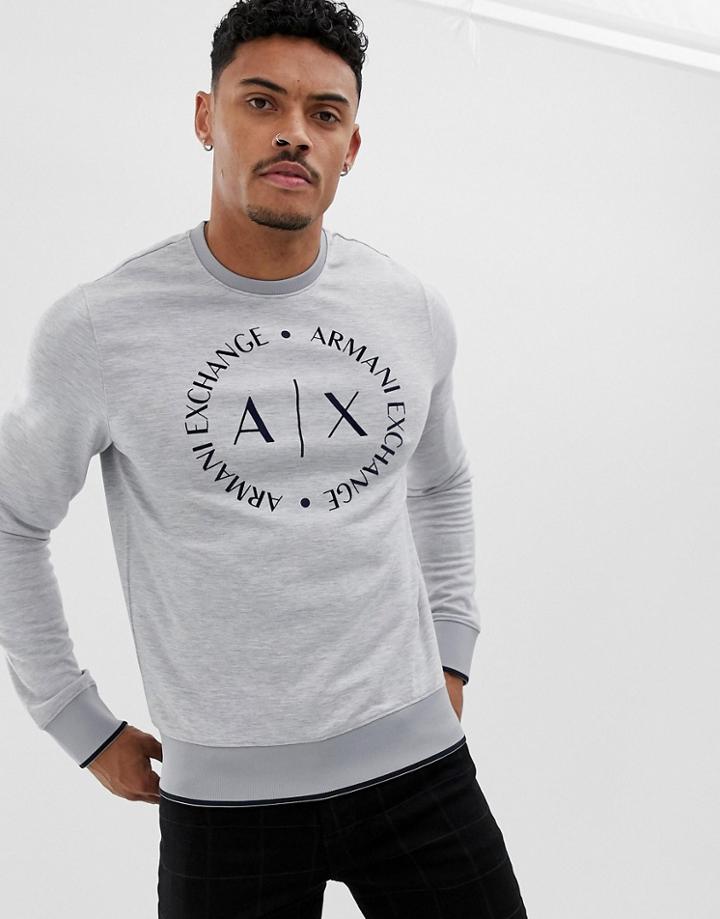 Armani Exchange Circle Logo Crew Neck Sweat In Gray - Gray