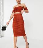 Jaded Rose Tall Ruched Slinky Maxi Skirt In Slate - Part Of A Set-brown