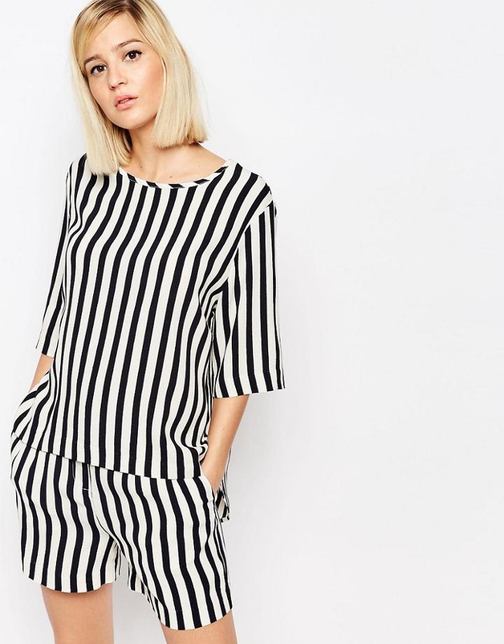 Selected Aliva Striped Short Sleeved Top - Navy Blazer Stripe